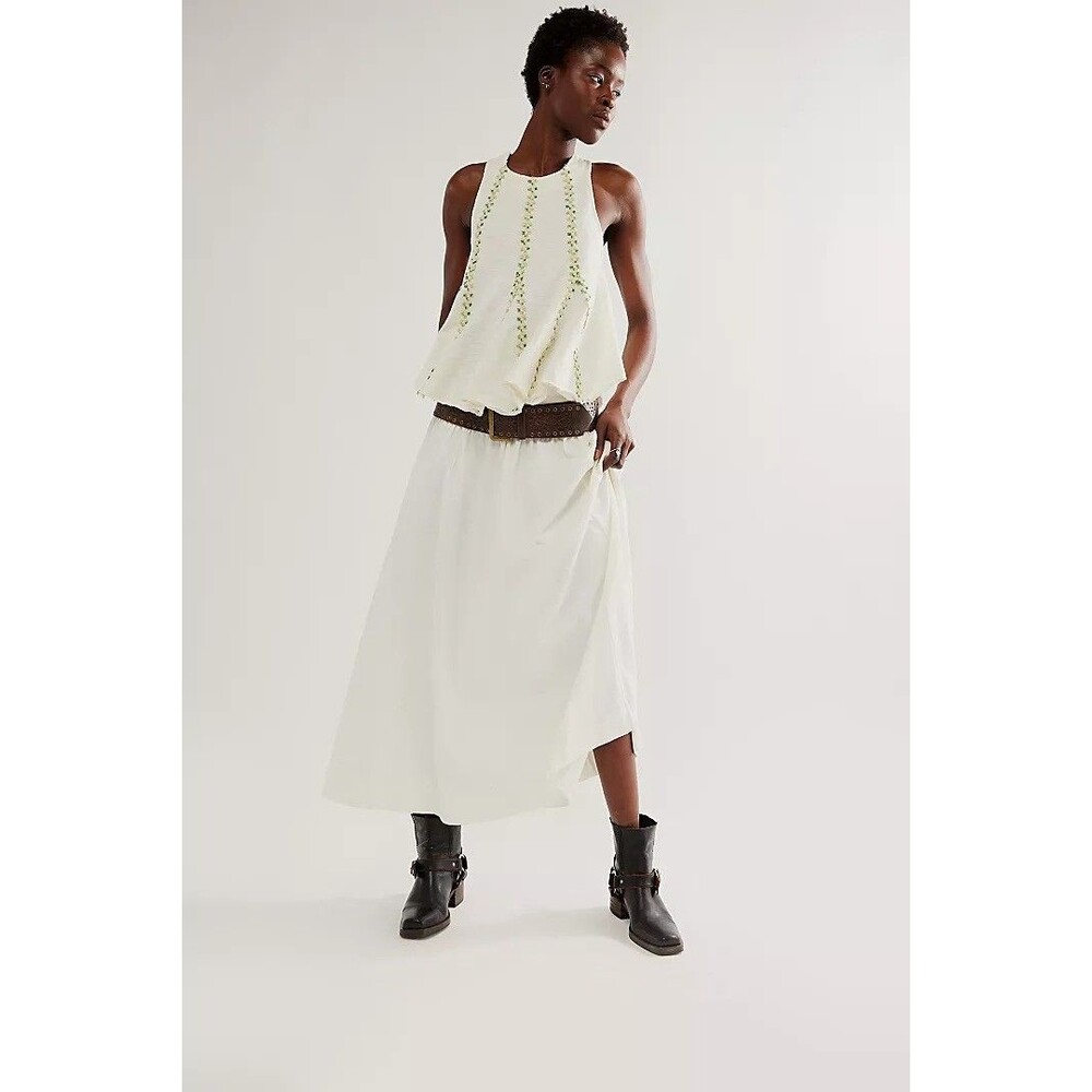 270748 Free People Bandit Blouse Top Embroidered Soft Cotton Cutout Billowy S